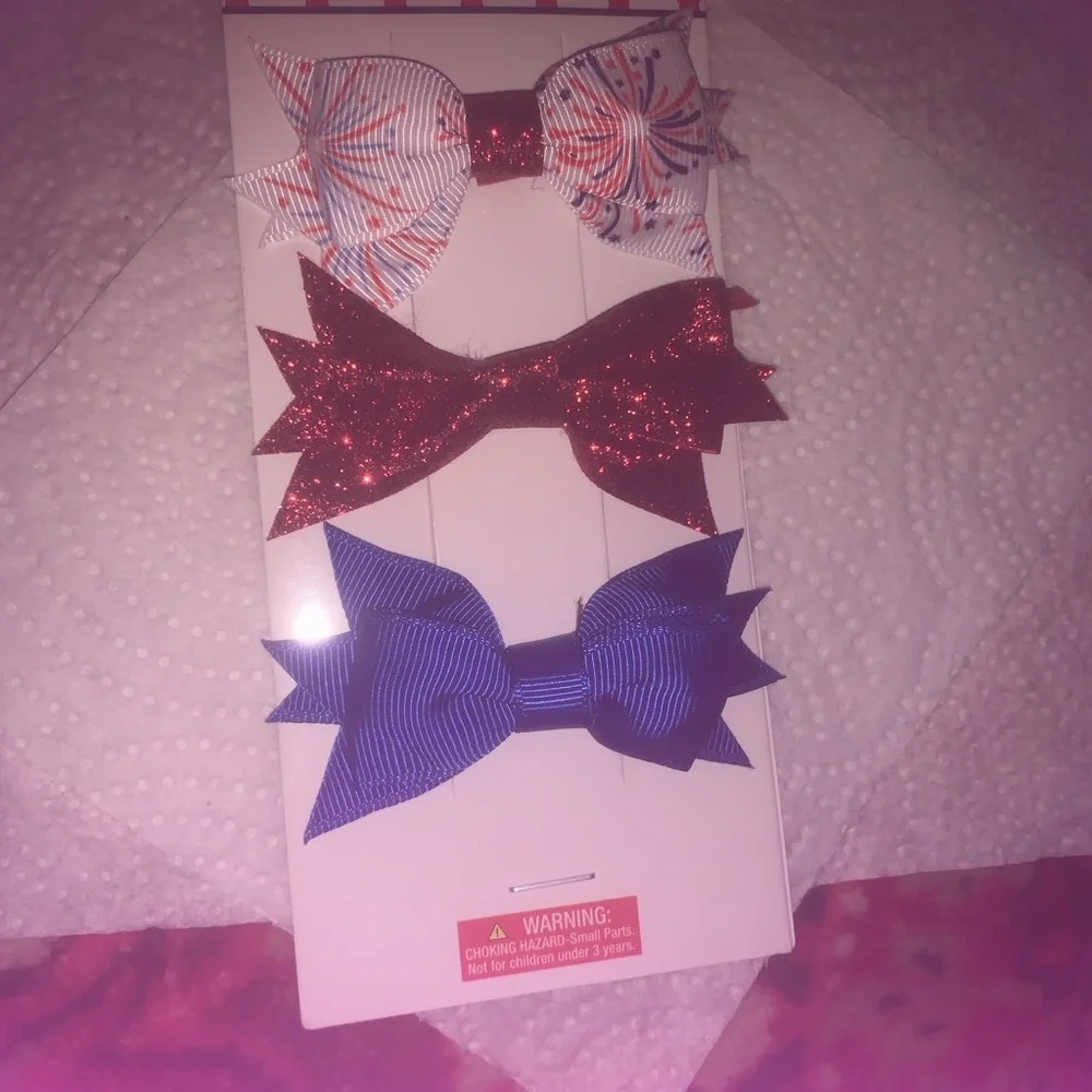 Festive Kids Bow Trio - Red, White, and Blue
